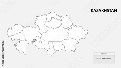 Kazakhstan Map. State map of Kazakhstan. Administrative map of Kazakhstan with states names in outline.