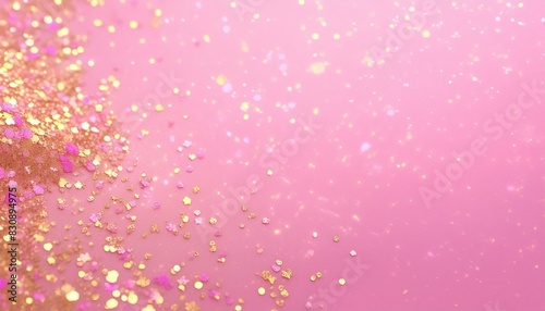 olden pink sparkles on pink background. Light pink minimalistic festive background