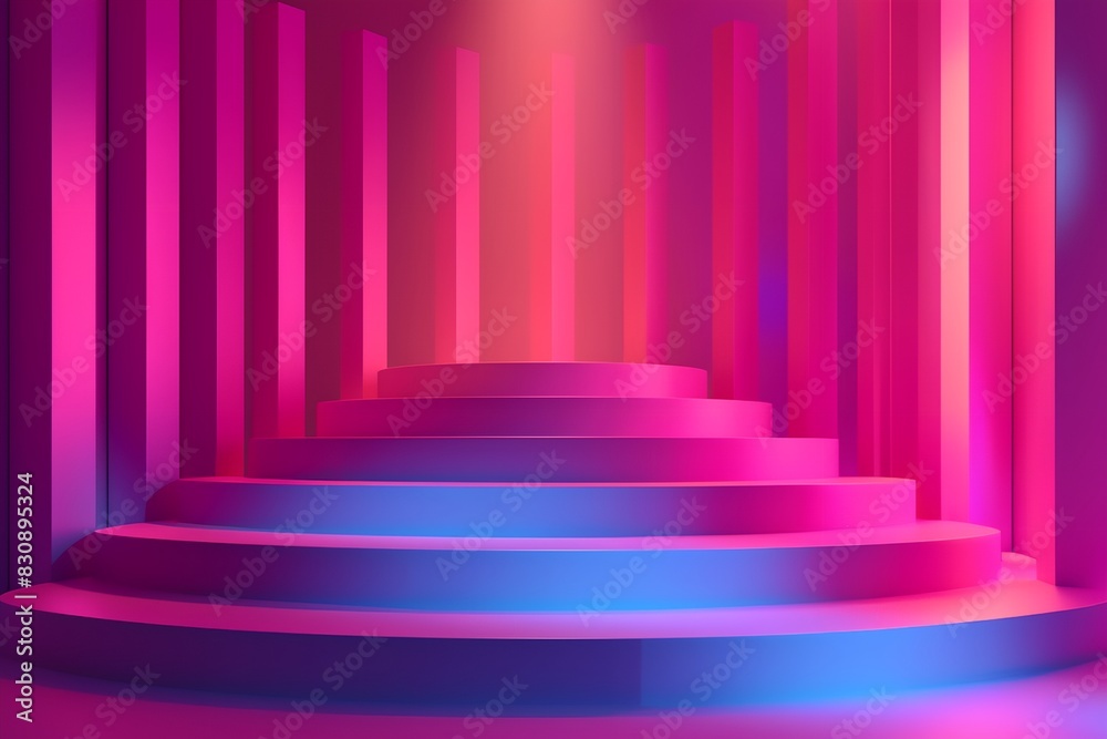 set of stairs with a bright pink background and a spotlight on the top set of stairs with a bright pink background and a spotlight on the top