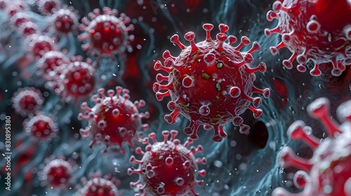 Microscopic Red Coronavirus Particles Causing Global Pandemic and Health Crisis