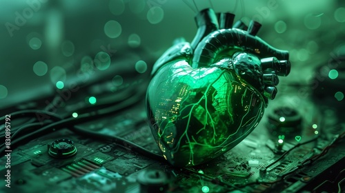 A green heart is on top of a piece of electronic equipment photo