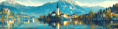 Tranquil Beauty - Lake Bled Illustration
