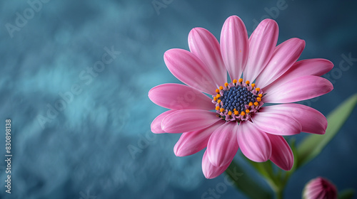 close-up images of beautiful pink flowers against a soft blue background. The delicate petals and intricate details highlight the natural elegance and vibrant colors of the blooms.