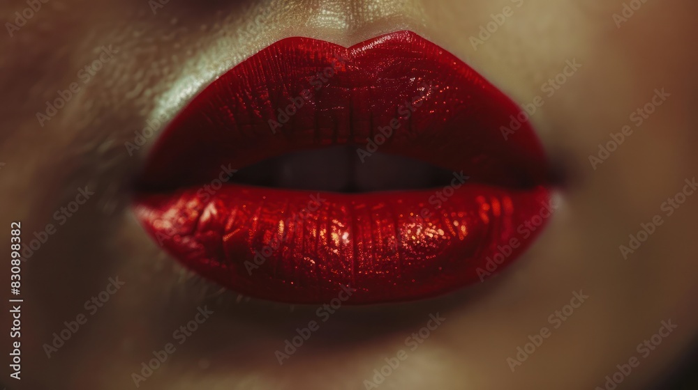 Fototapeta premium Close up red lips cosmetic.
