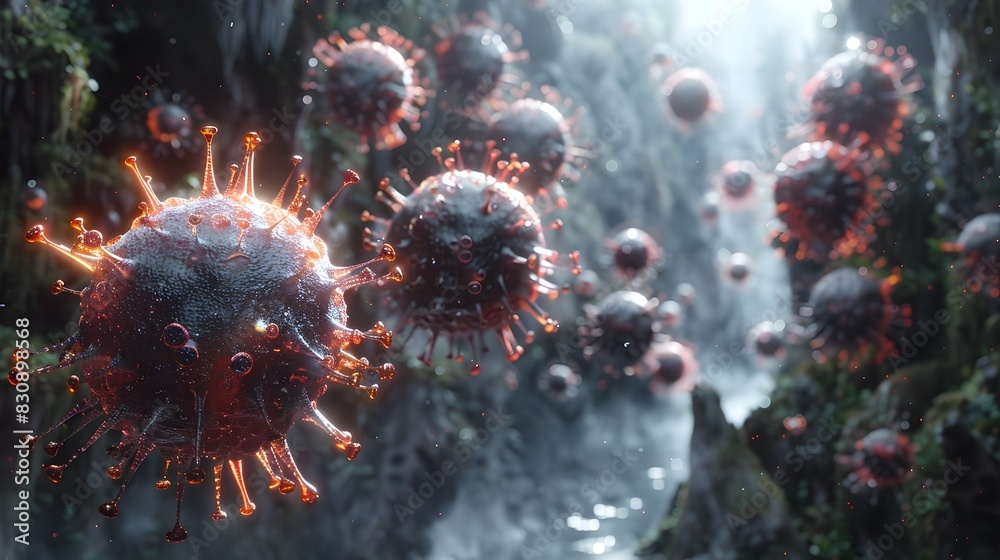 Microscopic View of Threatening Coronavirus Outbreak Causing Global Pandemic and Health Crisis Microscopic View of Threatening Coronavirus Outbreak Causing Global Pandemic and Health Crisis