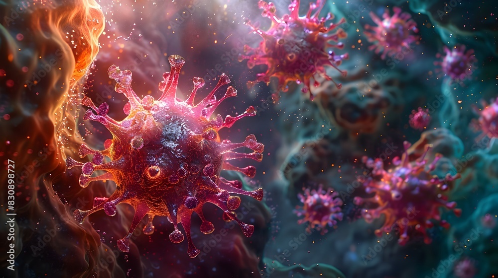 Microscopic View of Viral Infection or Coronavirus Outbreak with Detailed Biological Structures and Patterns Microscopic View of Viral Infection or Coronavirus Outbreak with Detailed Biological Structures and Patterns