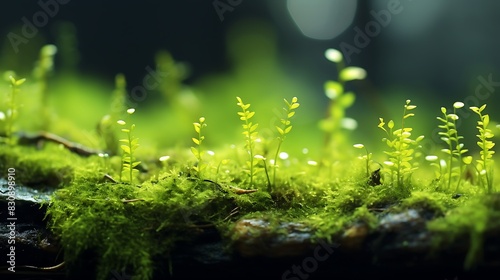 Macro shot of the soft, delicate leaves of a moss plant, emphasizing texture and the small ecosystems they support.