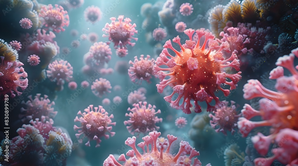 Naklejka premium Microscopic Viral Outbreak Conceptual Abstract Representation of Global Pandemic Crisis