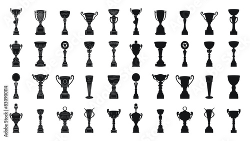 Big set sketch of trophys. Victory symbol. Flat graphic vector illustrations isolated on white background