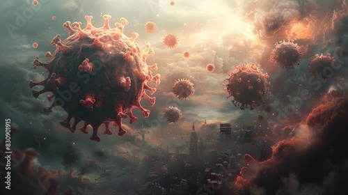 Ominous Microscopic Viral Outbreak Threatening Global Catastrophe and Widespread Destruction photo