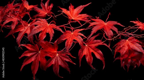 Vibrant, detailed image of the dissected leaves of a Japanese maple, their red hues glowing under the sunlight, symbolizing elegance and change.