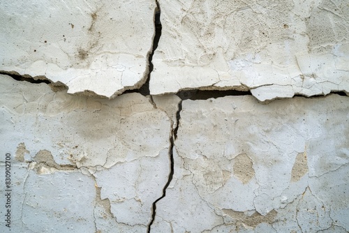 Detailed image showing the texture and cracks of a deteriorating white wall, which could symbolize decay or aging