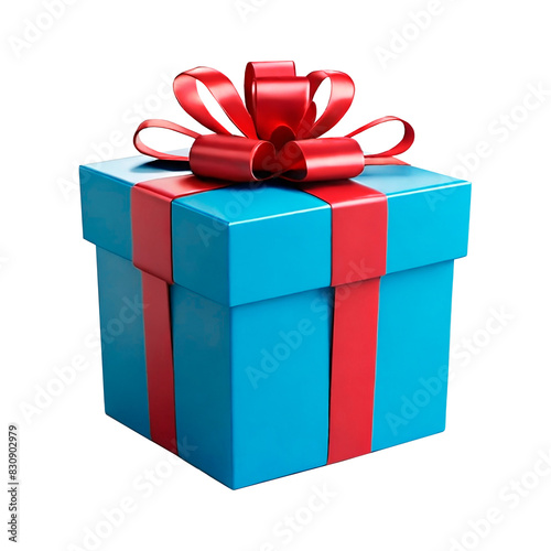 Blue gift box with red ribbon isolated on transparent background 