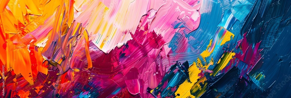 Vibrant Abstract Painting with Dynamic Brushstrokes and Expressive Color Splashes