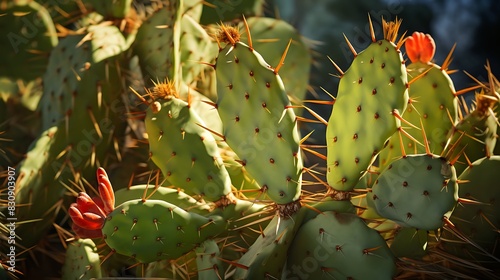 Vibrant image of cactus leaves under the desert sun  their thick skin a testament to naturea  s ability to adapt and thrive.