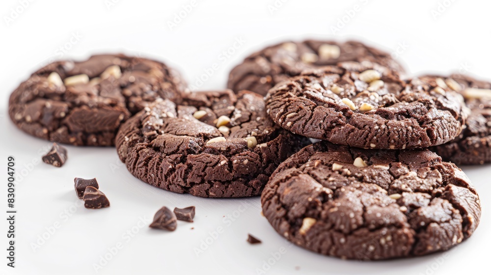 Chocolate cookies displayed on a white background Chocolate cookies displayed on a white background