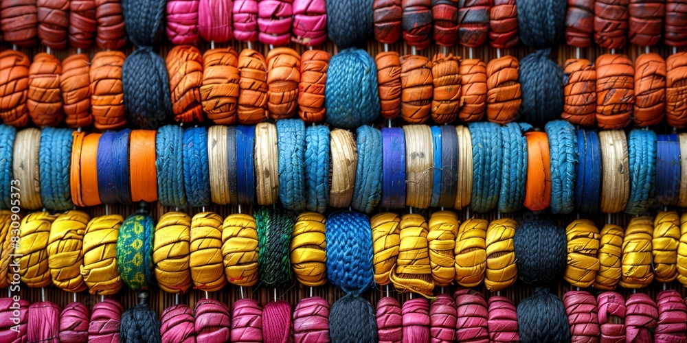 colorful yarns and threads together
