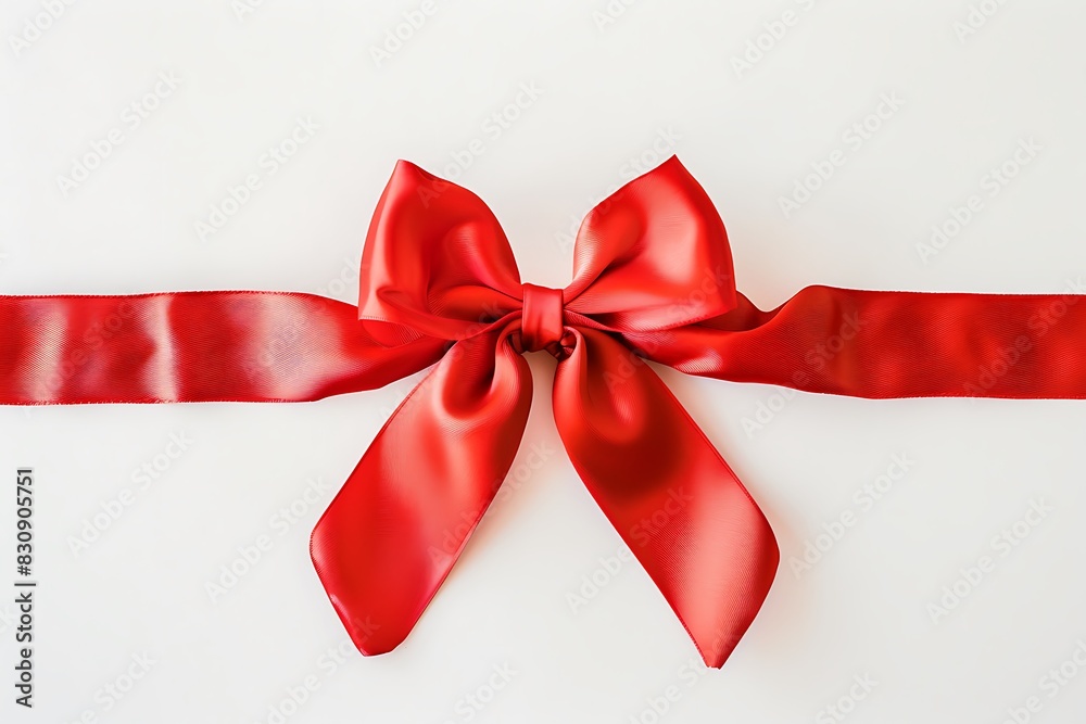 A flat red ribbon with a sharp geometric bow, set against a flat mid-tone white background A flat red ribbon with a sharp geometric bow, set against a flat mid-tone white background