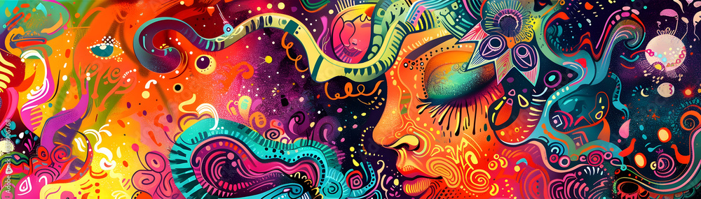 Vibrant Psychedelic Dreamscape of Fluid Organic Forms and Swirling Cosmic Patterns