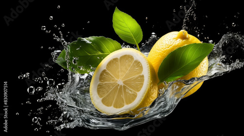 Beautiful lemon fruits concept with liquid splash