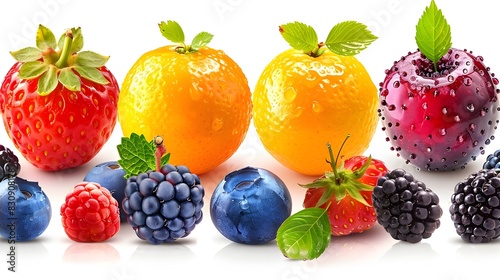 Colorful and Healthy Fruit Assortment on Plain White Background