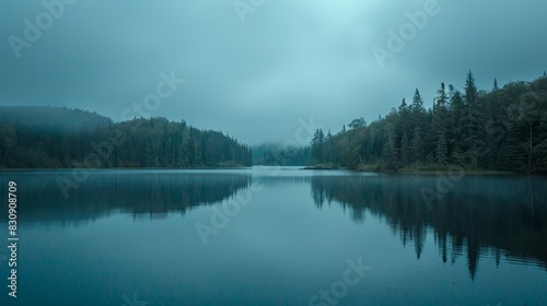 A lake with a foggy sky in the background © Vilayat
