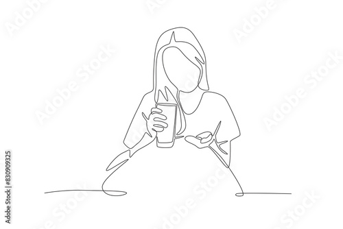 Women who have to take sleeping pills. Struggling to sleep concept one-line drawing