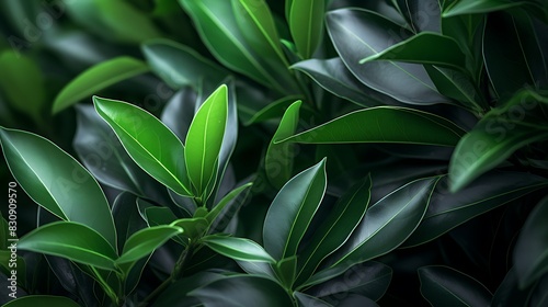 Close-up of the shiny, dark green leaves of a laurel tree, symbolizing victory and honor on Earth Day.