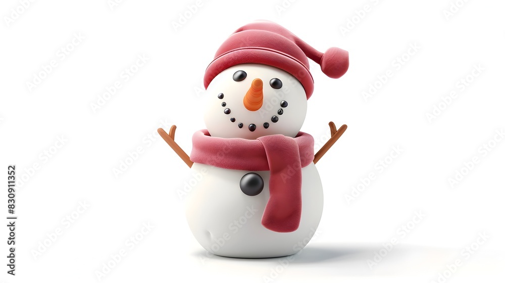 Cheerful 3D Clay Snowman Icon with Red Scarf and Top Hat Conveying the Festive Spirit of Christmas