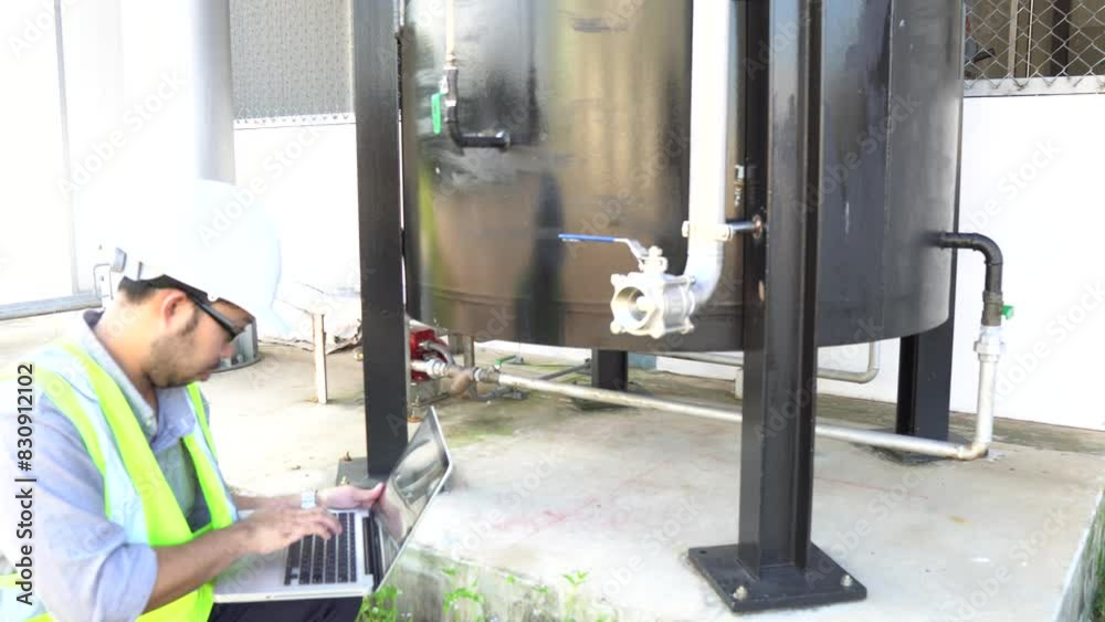 industrial engineers work to inspect and maintain factory pipes or water systems in engineering plants, serviceman operating industrial water purification or filtration equipment industrial engineers work to inspect and maintain factory pipes or water systems in engineering plants, serviceman operating industrial water purification or filtration equipment