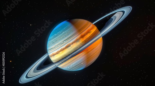 Fototapeta Naklejka Na Ścianę i Meble -  A large planet with a ring around it is floating in space