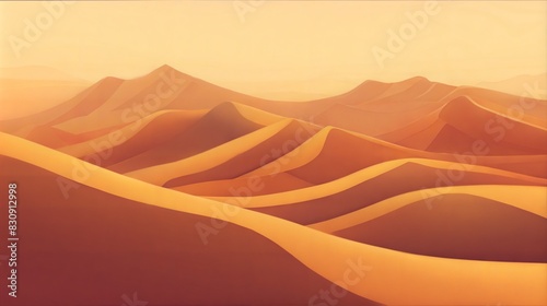 Sand Dunes - Minimalistic depiction of smooth, rolling sand dunes in warm, earthy tones, creating a tranquil and expansive desert landscape. Suitable for travel posters, adventure gear branding