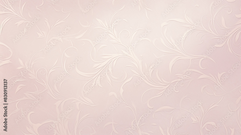 Fototapeta premium light pink soft pastel, delicate background with vintage floral wallpaper ornament on the wall copy space blank