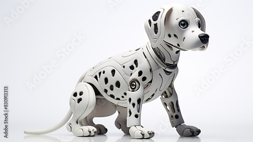 white dog robot  futuristic cyborg toy  abstract contrived graphics
