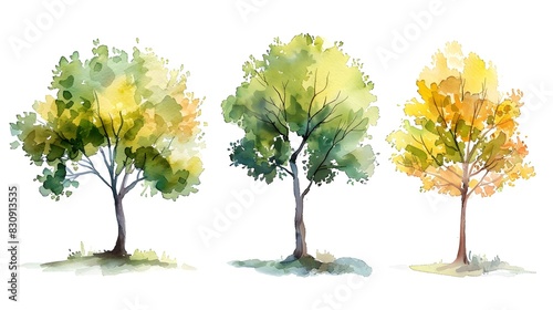 Watercolor of Autumn Trees in Seasonal Landscape photo