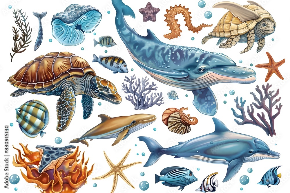 Vibrant Underwater Scenery with Diverse Marine Life and Coral Reef Formations Vibrant Underwater Scenery with Diverse Marine Life and Coral Reef Formations