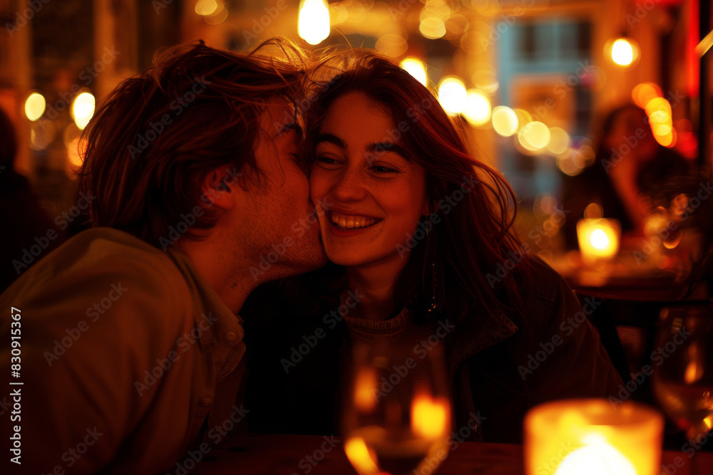 happy couple on romantic date night in restaurant, happy couple on romantic date night in restaurant,