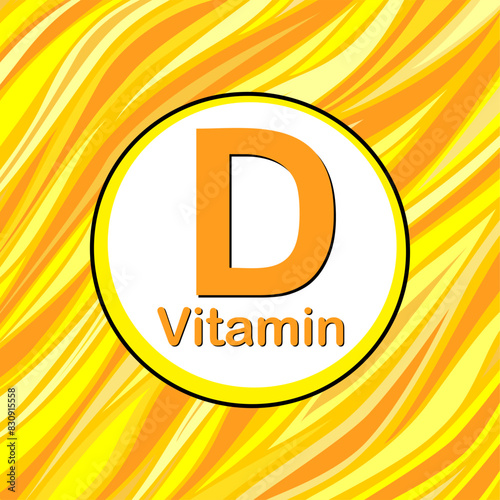 Vitamin D Icon with Sun. Vitamin D glossy label or icon. Healthy life medical and dietary supplement. Health care concept. Icon isolated white background. 2 November - Vitamin D day. Vector