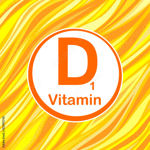 Vitamin D Icon with Sun. Vitamin D 1 glossy label or icon. Healthy life medical and dietary supplement. Health care concept. Icon isolated white background. 2 November - Vitamin D day. Vector