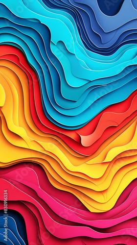 A colorful piece of art with a rainbow pattern. The colors are vibrant and the lines are wavy, giving the impression of movement and energy. The piece seems to be abstract and open to interpretation
