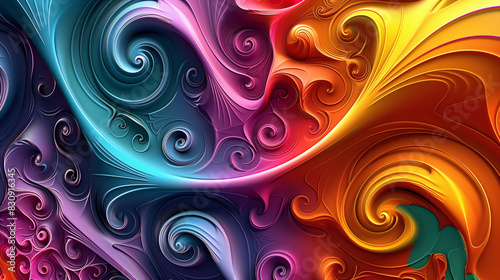 A colorful abstract painting with swirls and curves. The colors are bright and vibrant, creating a sense of energy and movement. amazing outrageous magnificent patterns and colors