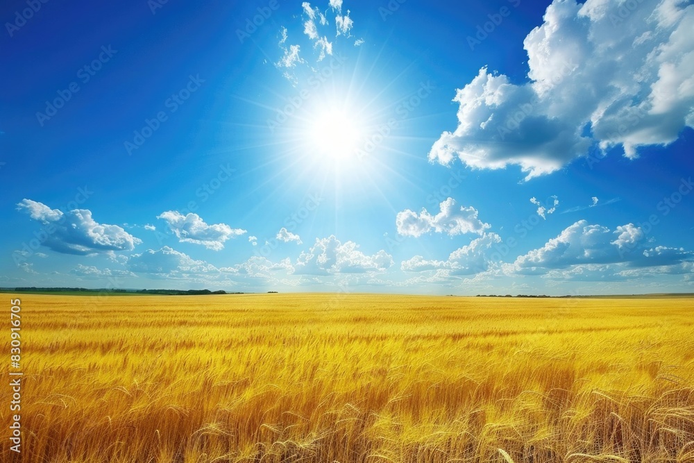 Obraz premium Field. Rural Landscape with Golden Wheat on Sunny Day