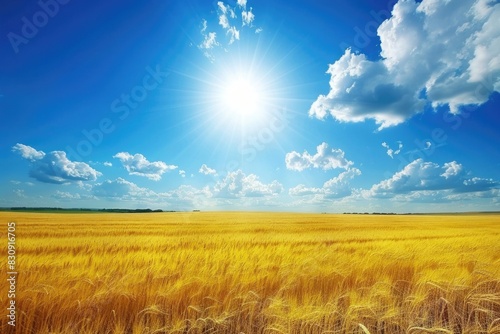 Field. Rural Landscape with Golden Wheat on Sunny Day