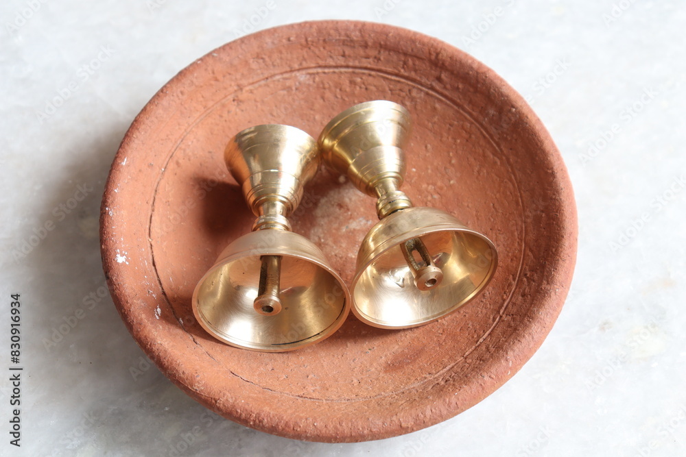 Brass Metal Diya for Puja Isolated on White Background Brass Metal Diya for Puja Isolated on White Background