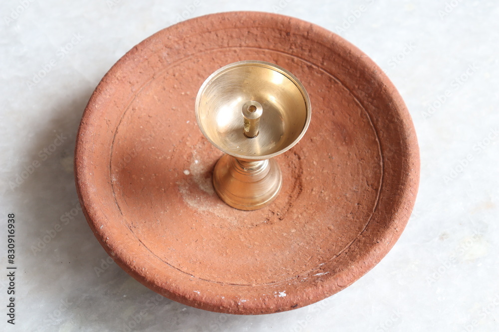 Brass Metal Diya for Puja Isolated on White Background Brass Metal Diya for Puja Isolated on White Background