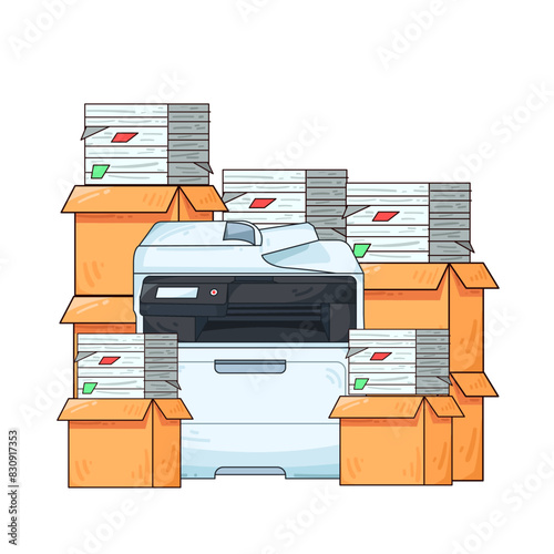 Printer and Stationery on Office Desk