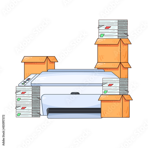 Printer and Stationery on Office Desk