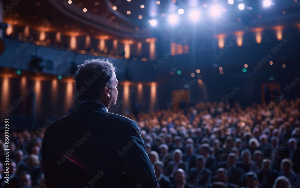 Presenter Addressing a Full Auditorium Presenter Addressing a Full Auditorium
