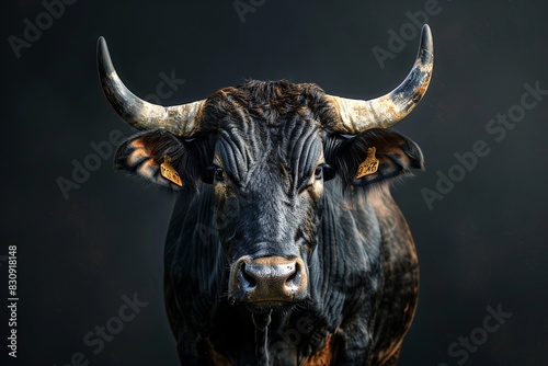 a black cow with horns photo