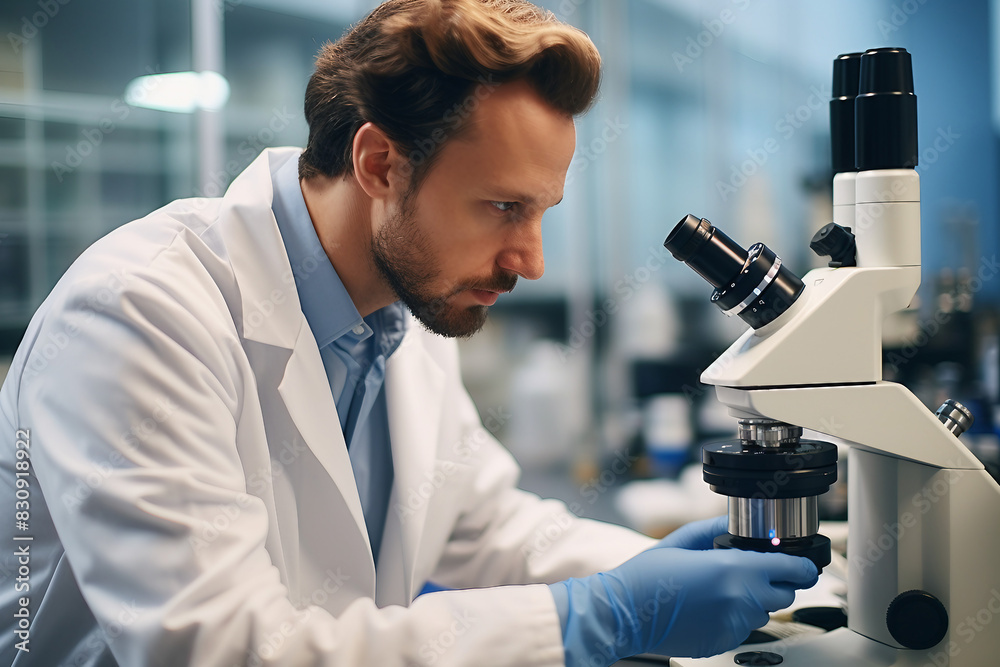 Doctor scientist working in modern hi-tech laboratory with innovation research, Generative AI illustration Doctor scientist working in modern hi-tech laboratory with innovation research, Generative AI illustration